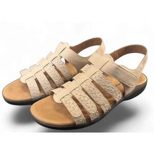 Trotters Women 6.5M Beige Floral Laser Cut Strap Slingback Comfort Sandals T2423